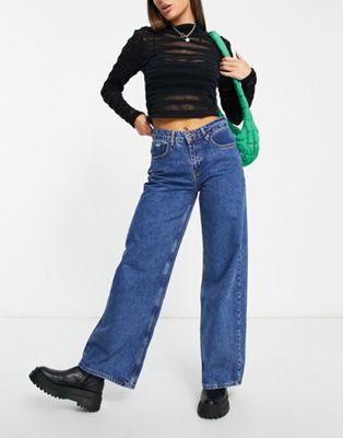 The Ragged Priest wide leg low rise jean in mid blue The Ragged Priest