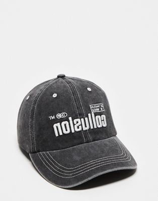 COLLUSION Unisex football cap in washed black Collusion