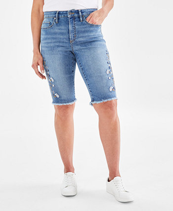 Миниатюрные джинсовые шорты-бермуды с необработанными краями и вышивкой, созданные для Macy's Style & Co