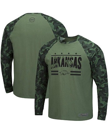 Мужская оливково-камуфляжная футболка с длинным рукавом реглан Arkansas Razorbacks OHT в стиле милитари Colosseum