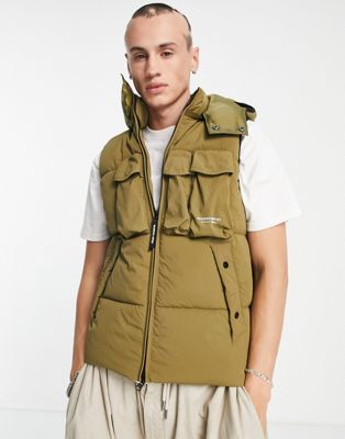 Marshall Artist multi pocket padded vest in khaki Marshall Artist