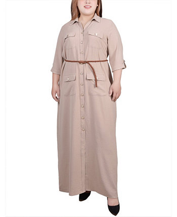 Платье-рубашка с поясом и рукавом 3/4 размера плюс в стиле сафари NY Collection
