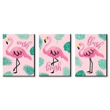Big Dot of Happiness Pink Flamingo - Kids Bathroom Rules Wall Art - 7.5 x 10 inches - Set of 3 Signs - Wash, Brush, Flush Big Dot of Happiness