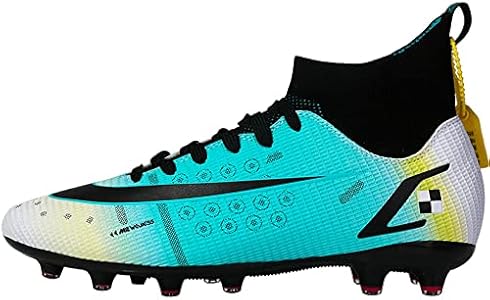 HHY Men's Soccer Shoes Football Cleats with Lace-Up High-Tops Non-Slip Spikes HHY