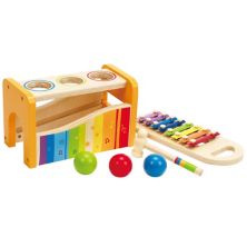 Hape Kids Wooden Musical Instrument Rainbow Pound and Tap Bench with Xylophone Hape