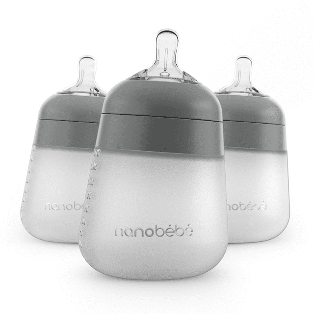 Nanobebe Grey 9oz Anti-Colic Flexy Silicone Baby Bottles | 3 Pack Nanobebe