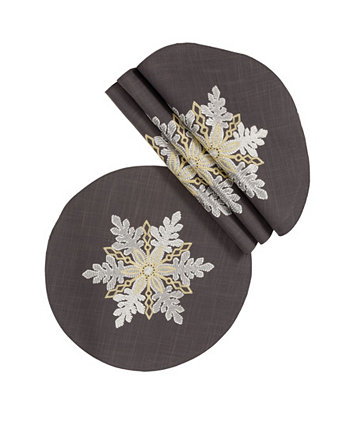 Двухслойные круглые рождественские салфетки со сверкающими снежинками - набор из 4 Manor Luxe