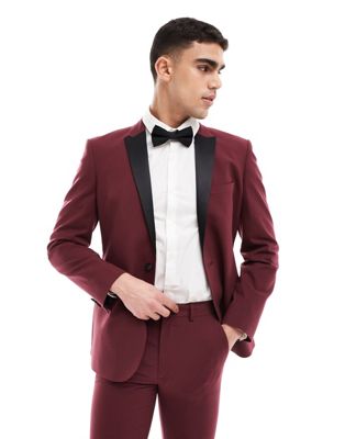 ASOS DESIGN skinny tuxedo suit jacket in burgundy ASOS DESIGN