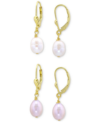 2-Pc. Set White & Dyed Pink Cultured Freshwater Oval Pearl (10 x 8mm) Leverback Drop Earrings Macy's