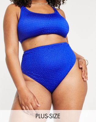 South Beach Curve Exclusive scrunch high waist bikini bottoms in blue  South Beach Curve