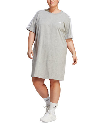 Платье-футболка бойфренда Plus Size Essentials с 3 полосками Adidas