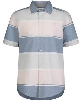 Рубашка с коротким рукавом в разноцветную горизонтальную полоску Big Boys Calvin Klein