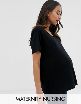 Черная футболка с v-образным вырезом для беременных ASOS DESIGN Maternity ASOS Maternity - Nursing