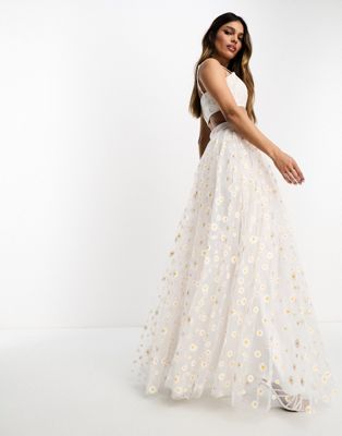 Эксклюзивная юбка макси из тюля Lace & Beads цвета белой ромашки - часть комплекта LACE & BEADS