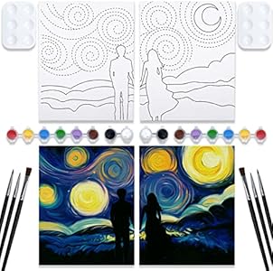 VOCHIC Couples Paint Party Kits Pre Drawn Canvas for Adults Paint and Sip Date Night Games for Couples Painting kit 8x10 Date Nighet Girl Boy Valentine's Day2 Pack VOCHIC