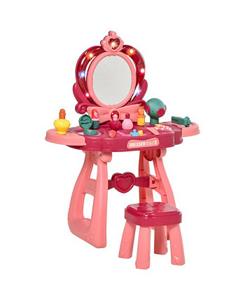 Kids Vanity Makeup Table Set w/ Chair 36-Piece Set, Princess Vanity Qaba
