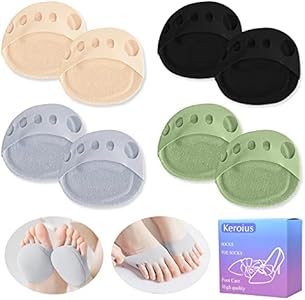 Ball of Foot Cushions Pads,4 Pairs Honeycomb Fabric Forefoot Pads for Metatarsal Pads,No Show Women's Half Socks Pads Invisible Toe Topper Liner Socks Sponge Cushion (4 Pairs Beige) Keroius