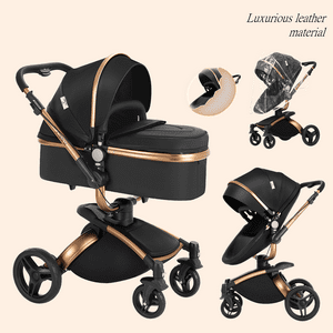 Luxurious Leather Baby Stroller Travel System with Bassinet,Lightweigh,Foldable Pushchair,Black Magic ZC