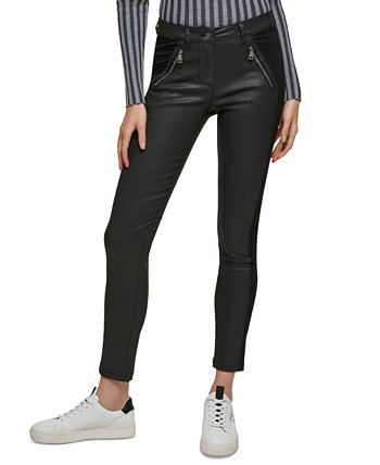 Женские узкие байкерские брюки из смешанной ткани с покрытием DKNY