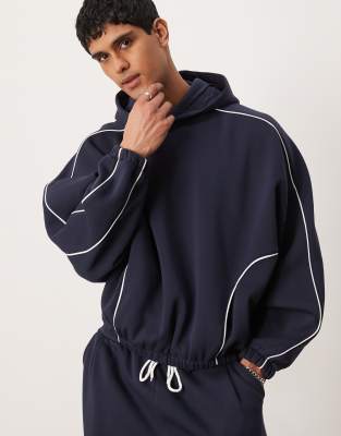 ASOS DESIGN extreme oversized boxy hoodie with piping in navy - part of a set Asos Design