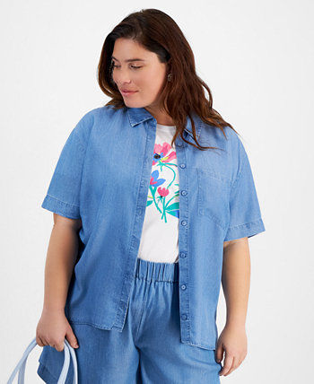Trendy Plus Size Button-Down Woven Top, Created for Macy's On 34th
