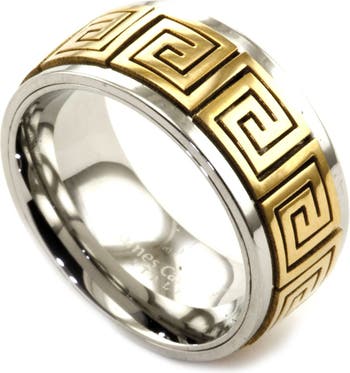 Двухцветное кольцо из нержавеющей стали с геометрическим рисунком IP, золото JAMES CAVOLINI ITALY