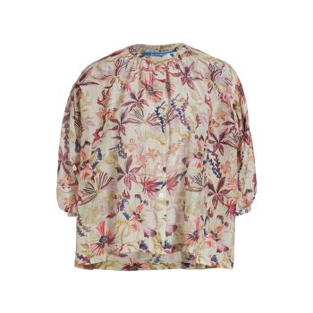 Nora Printed Button-Front Blouse Chufy