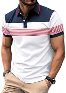 Men's Casual Polo Shirts Short Sleeve Fashion Golf Shirt Classic Striped Slim Fit T-Shirts Envmb