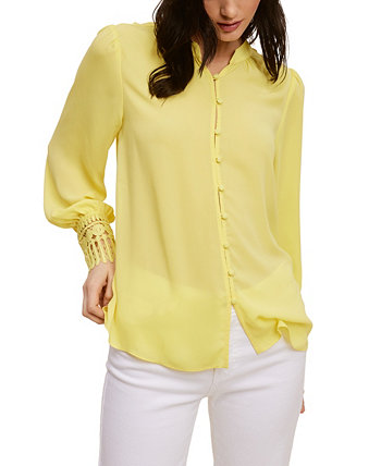 Solid Soft Crepe Blouse With Lace Cuff Fever