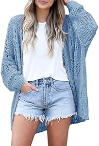 Ermonn Womens Crochet Cardigan Sweater Kimonos Boho Solid Color Oversized Fall Open Front Outwear Ermonn