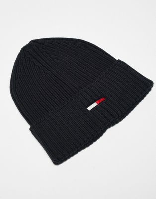 Tommy Jeans flag logo beanie and scarf set in black Tommy Jeans