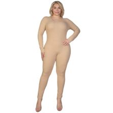 Plus Size Ribbed Scoop Neck Long Sleeve Jumpsuit FASHNZFAB