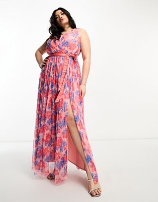 Платье макси из тюля с запахом спереди Anaya Plus с разноцветным цветочным принтом Anaya