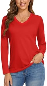 SMENG Womens Long Sleeve Shirts Cotton V Neck T Shirt Basic Tops Casual Soft Tees SMENG