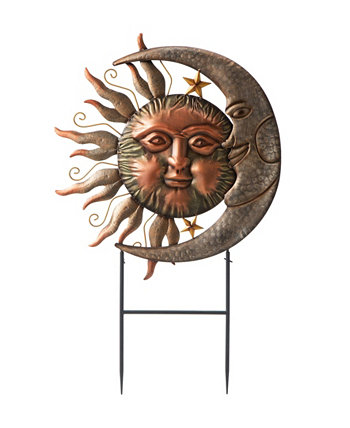 36,25-дюймовый колышек для двора или настенный декор «Солнце и Луна» Glitzhome
