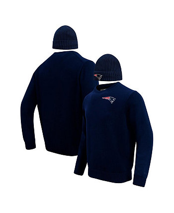 Мужской темно-синий пуловер с круглым вырезом New England Patriots и вязаная шляпа с манжетами, подарочный набор Pro Standard