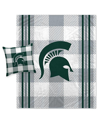 Комбинированный комплект из одеяла и подушек в серую клетку в полоску Michigan State Spartans Pegasus Home Fashions