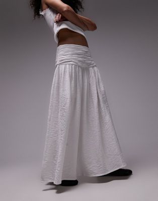 Topshop ruched waistband full hem maxi skirt in white TOPSHOP