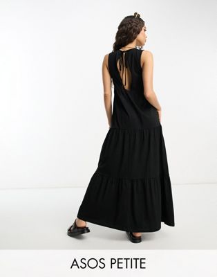 Черное ярусное платье макси без рукавов ASOS DESIGN Petite ASOS Petite