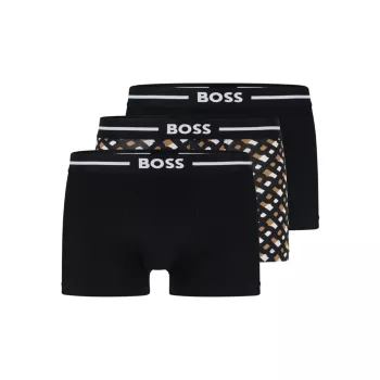 Three-pack of stretch-cotton trunks with logo waistbands BOSS