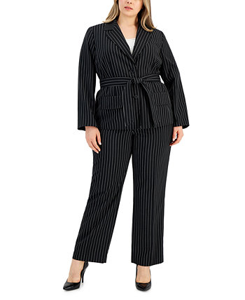Plus Size Striped Belted Pantsuit Le Suit