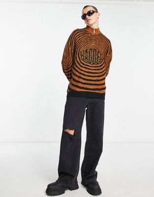 The Ragged Priest spiral half zip knitted sweater in multi The Ragged Priest