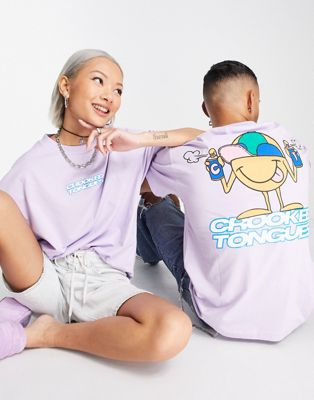 Crooked Tongues unisex oversized t-shirt with spray paint graphic print in lilac Crooked Tongues