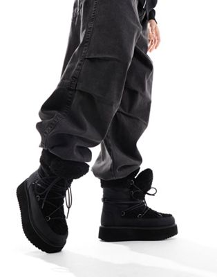Черные массивные ботинки на шнуровке с отделкой борг ASOS DESIGN ASOS DESIGN