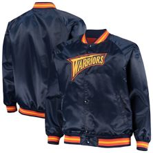 Мужская темно-синяя куртка Mitchell & Ness Golden State Warriors Big & Tall Hardwood Classics Raglan Satin Full-Snap Jacket Mitchell & Ness