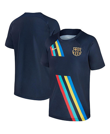 Темно-синяя предматчевая футболка с регланом для мальчиков Youth Boys Barcelona 2022 Nike