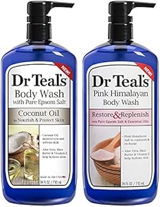 Dr. Teal's Body Wash Variety Gift Set (2 Pack, 24oz Ea.) - Restore & Replenish Pink Himalayan, Nourish & Protect Coconut Oil - Essential Oils & Pure Epsom Salt Treats Skin & Alleviates Daily Stress Dr. Teal's