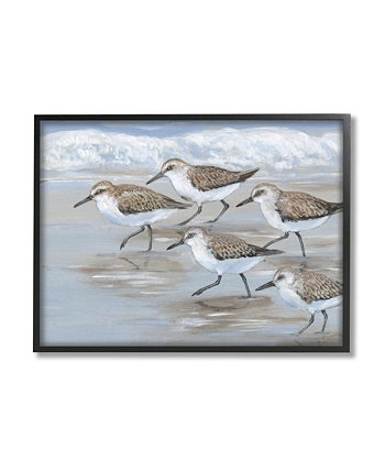 Искусство жикле Sandpiper Birds Beach March в рамке, 24 x 1,5 x 30 дюймов Stupell Industries