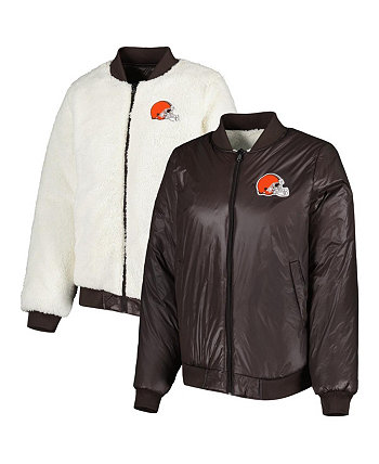 Женская овсяная, коричневая двусторонняя куртка Cleveland Browns Switchback с молнией во всю длину G-III