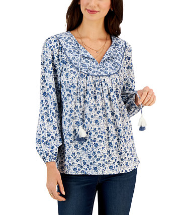 Petite Floral Fantasy Peasant Top, Created for Macy's Style & Co